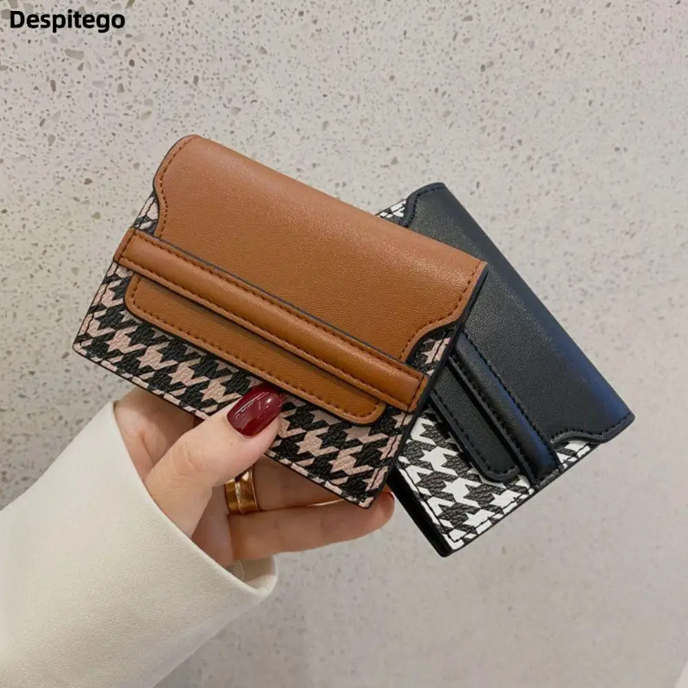 

Women Wallet PU Leather Purse Korean Style Houndstooth Card Bag for Women Coin Purse Card Holders Clutch