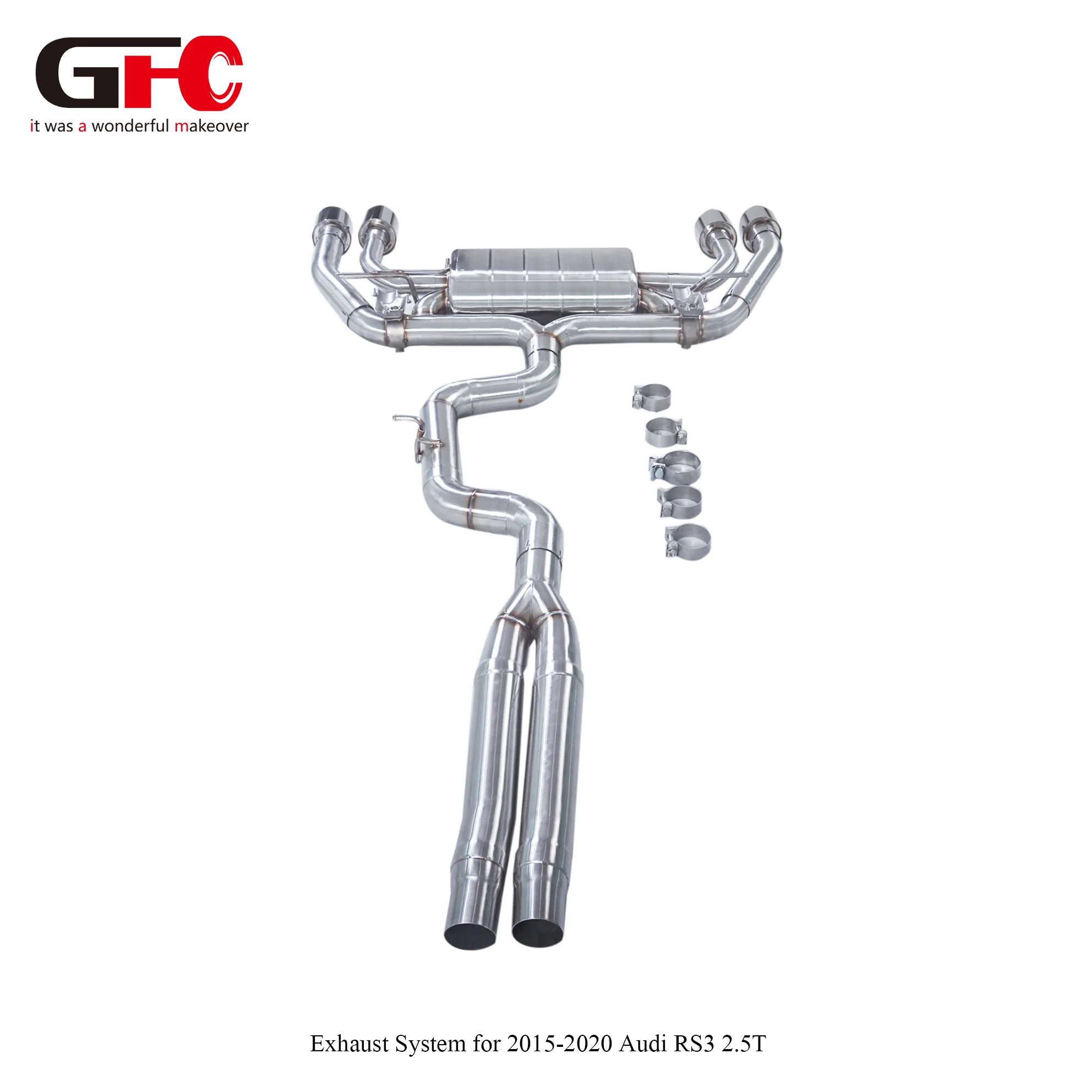 Performance Valvetronic GFC Exhaust for Audi RS3 8V 2.5T 2018, Dual Valve Single muffler with Quad Outlets Aggressive Sound