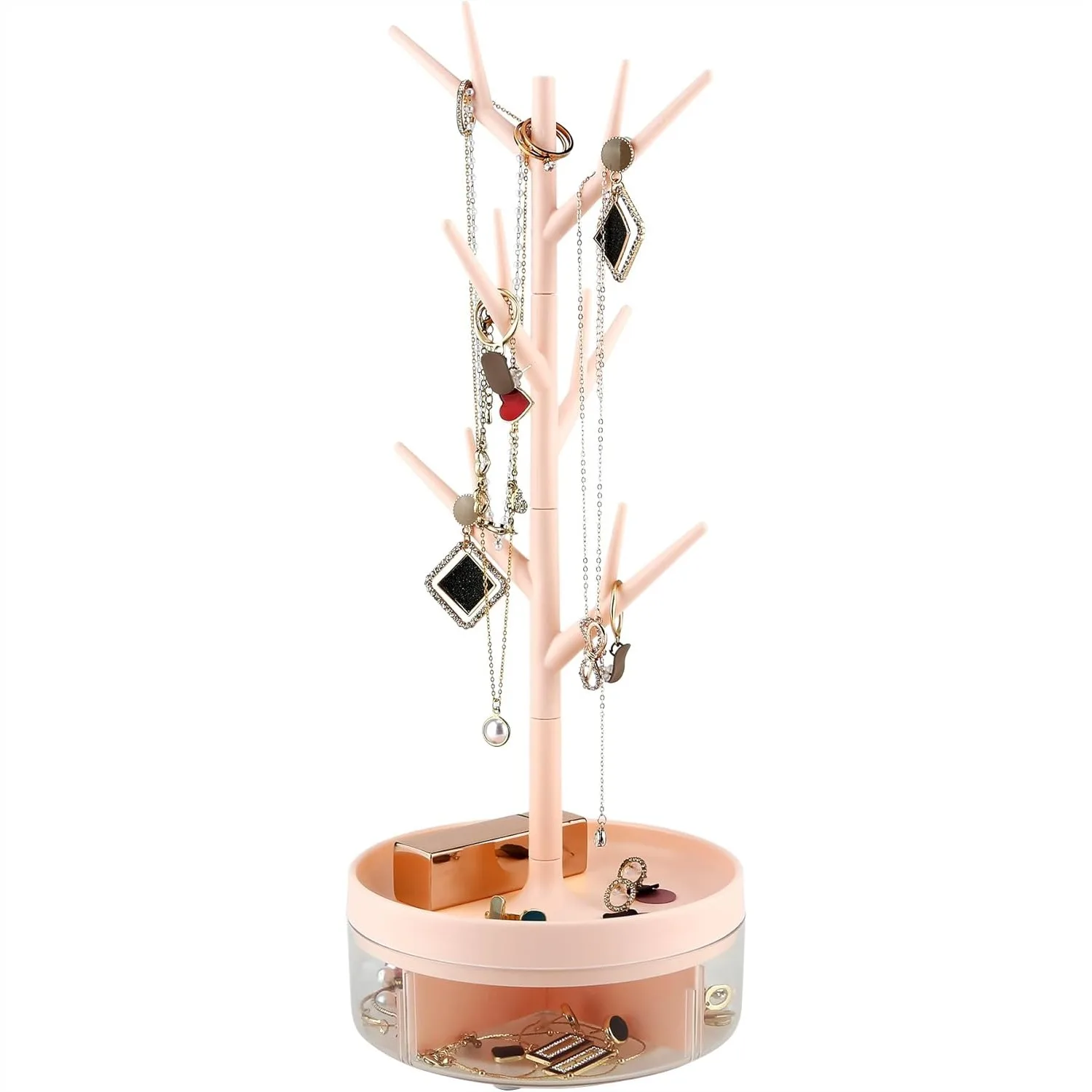 

Органайзер для украшений в форме дерева с вращающимся основанием и ящиком для хранения колец, серег, ожерелий, браслетов - идеально подходит для декора дома.