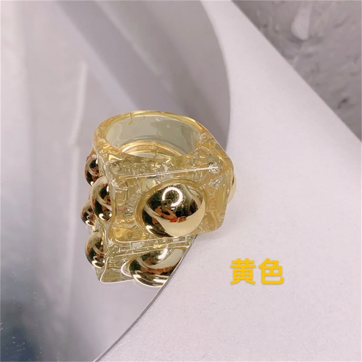 Exaggerated Resin Ring For Woman Acrylic Metal Strips Are Red And Green Square Resin Color Ring Punk Jewelry Accessories Rings