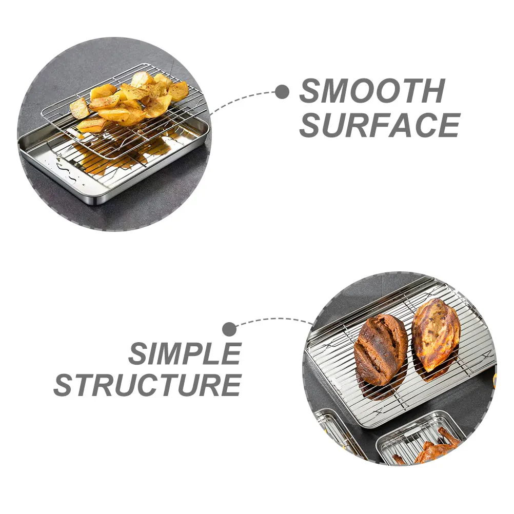 

2Sets Baking Sheet Cooling Rack Stainless Steel Oven Tray Pan for Bread Meat Roasting Cooking Baking Sheet with Cooling Rack