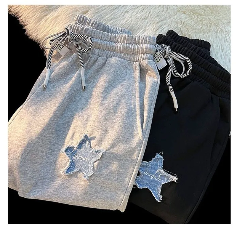 Summer Star Embroidered Shorts for Men and Women Couples Same Y2K Retro Harajuku Style Straight Tube Loose Sport Casual Shorts