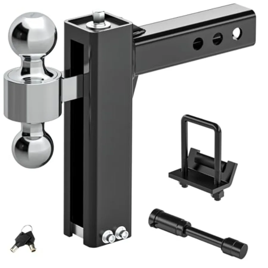 

Регулируемое крепление для прицепа с шаровым соединением 8 дюймов DropRise с шаровыми головками 2 и 2-5/16 дюйма, подходит для 2-дюймового фаркопа, 12500 фунтов GTW, с защитой от кражи