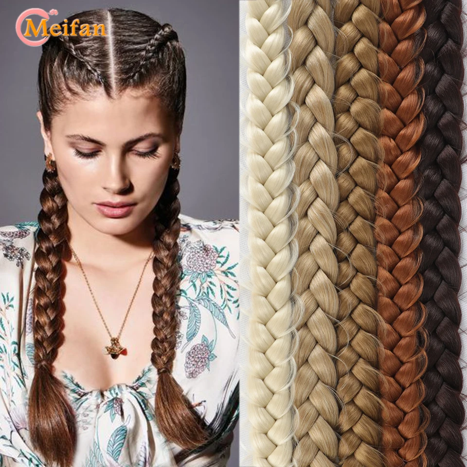 MEIFAN Long Twist Braid Ponytail Extensions With Rubber Band Synthetic 24 Inch Boxing Braided Hair Extensions For Women