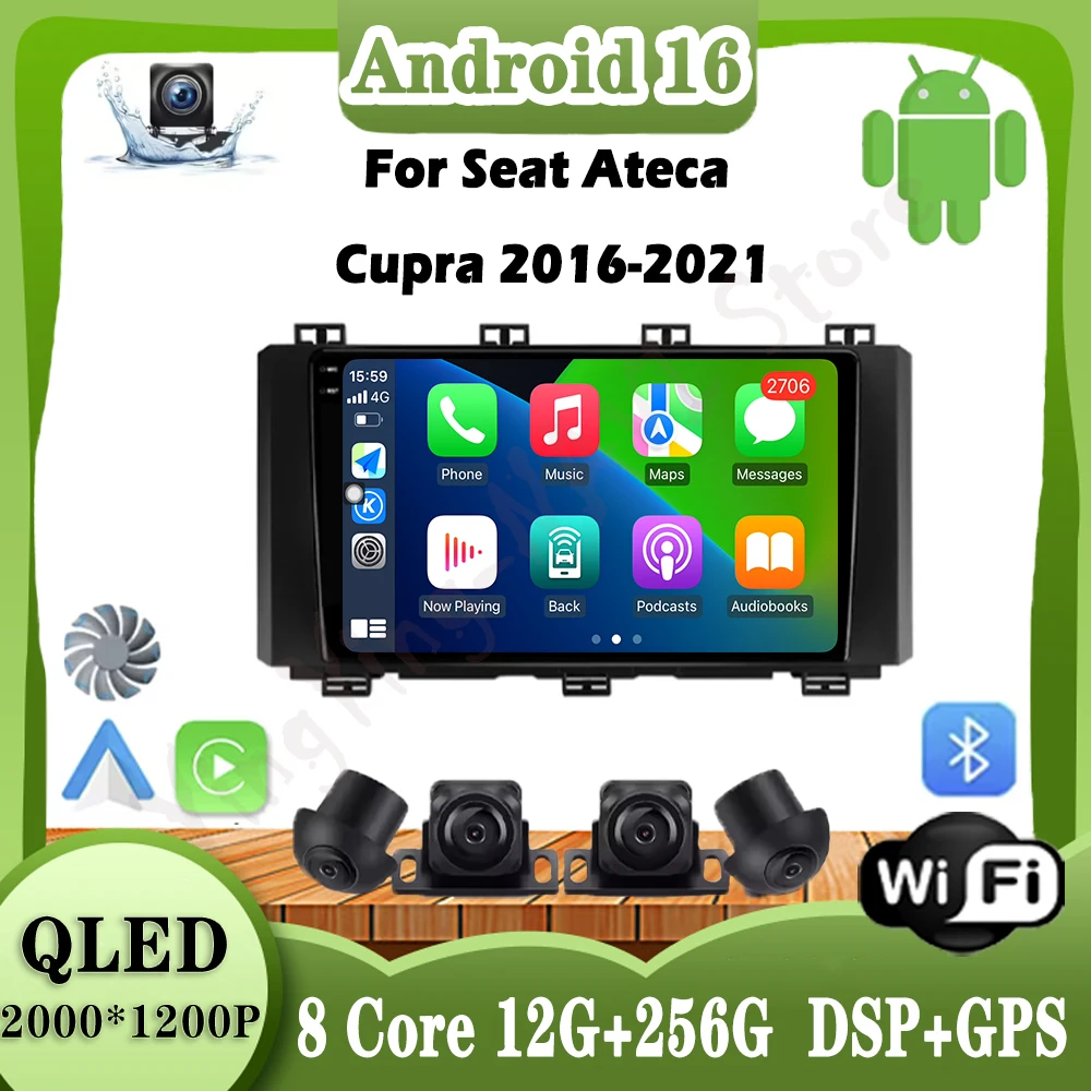 9 بوصة QLED شاشة تعمل باللمس أندرويد 16 لمقعد Ateca Cupra 2016-2021 مشغل وسائط متعددة DSP CarPlay GPS 4G + WIFI راديو السيارة #1