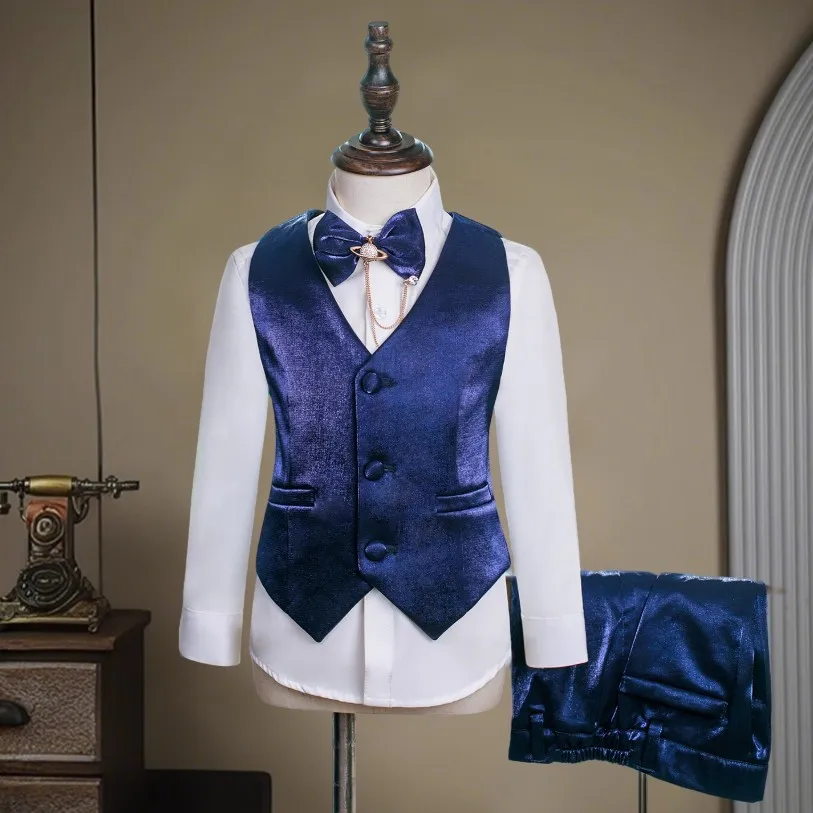 5PCS High-End-Kinder Anzüge Hochzeit Geburtstag Party Chinesischen Stil Host Klavier Leistung Kostüm Jungen Blazer Sets a4815 – Detail 6
