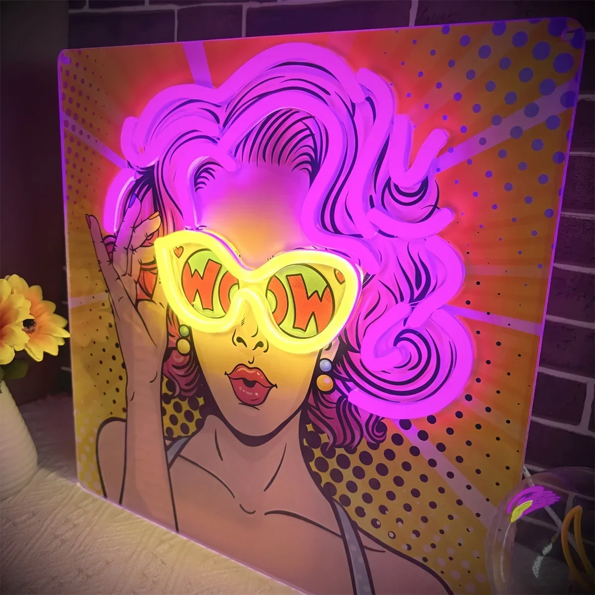 Wow Lady Pop Art LED letrero de neón USB luz de neón regulable para Mancave y salón de belleza diseño de arte Pop decoración de habitación de moda