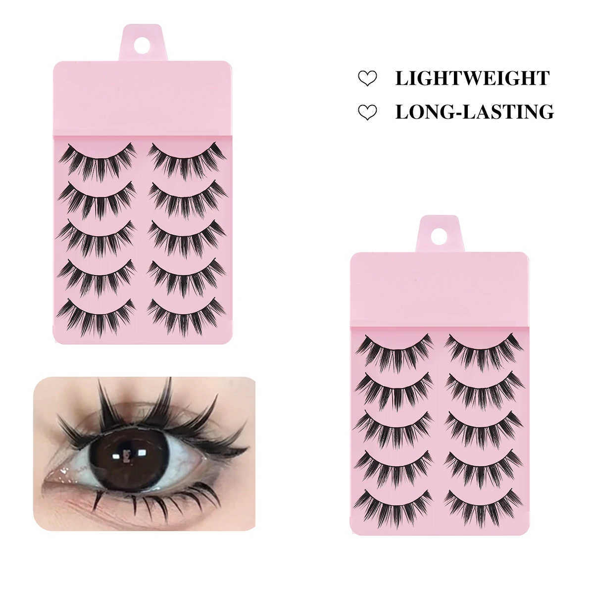Falsche Wimpern im japanischen Anime-Manga-Stil, 5 Paar, weiche, natürliche, lange, dünne Streifenwimpern für Cosplay-Make-up