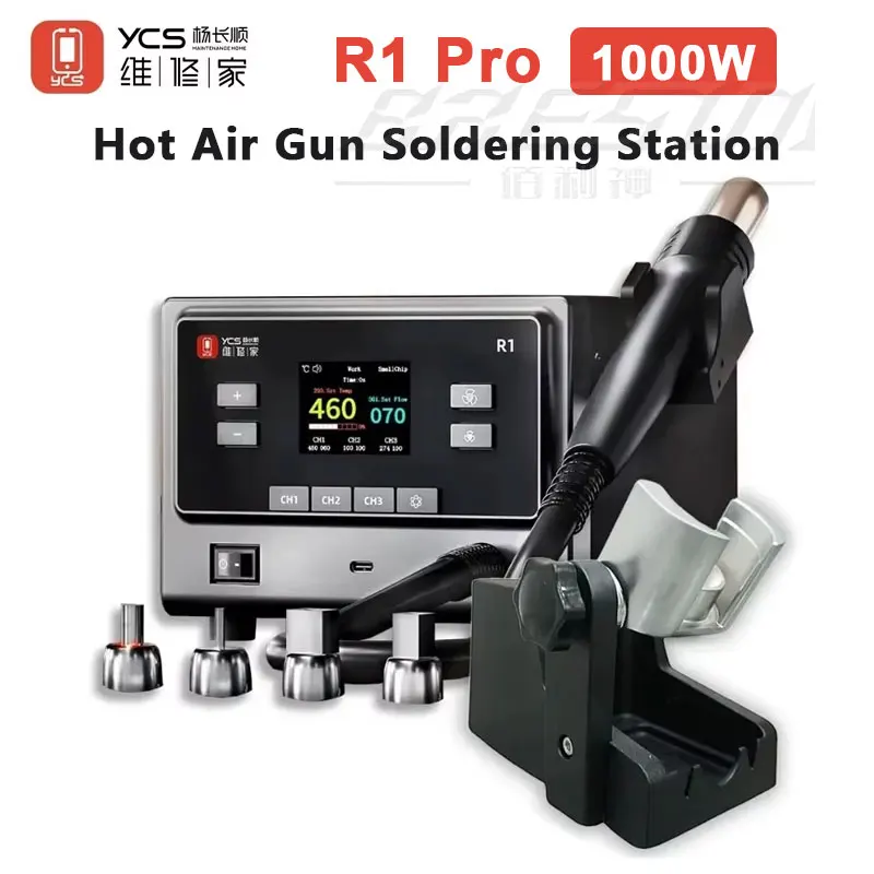 YCS R1 Pro Intelligent Soldering Station 1000W  Hot Air Gun with 4 Nozzles For Mobile Phones CPU IC BGA SMT Rework Station Tools