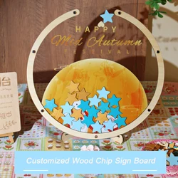 Wooden Slice Sign-in Dropbox,Creative Moon and Bunny, Easter,Custom Design Event Signature Frame Book,Baby Shower Decoration