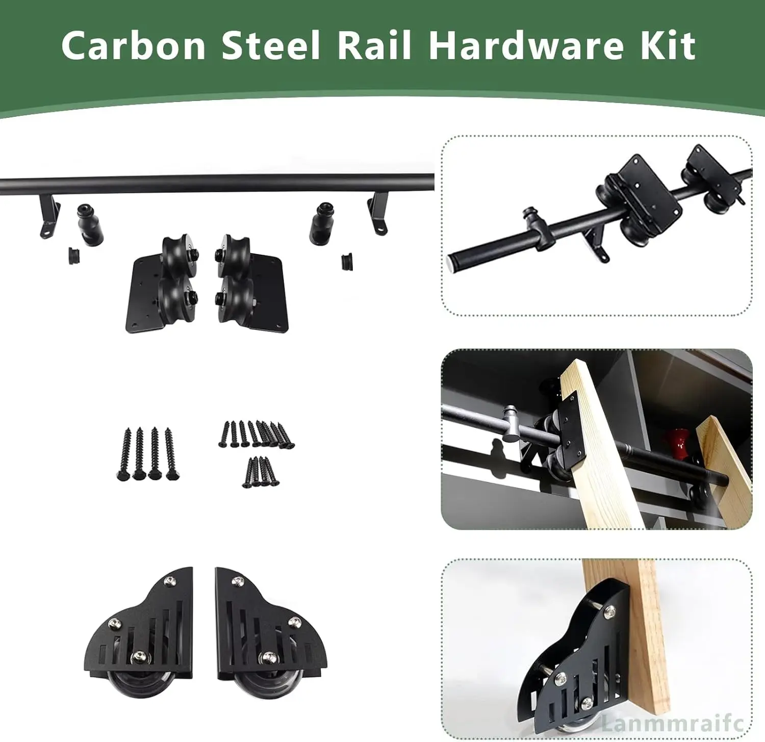 100-732Cm Sliding Library Barn Door Hardware Kit, Round Tube Mobile Ladder Tracks Slide Roller System, Floor Roller With Brake,