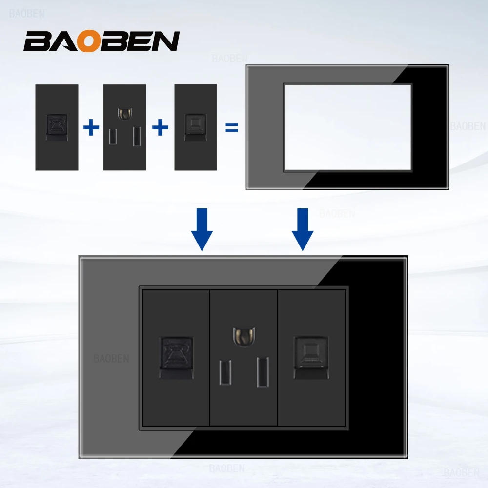 BAOBEN 미국 EU 표준 무료 조합 컴퓨터 USB 유형 C 벽 소켓 DIY 블랙