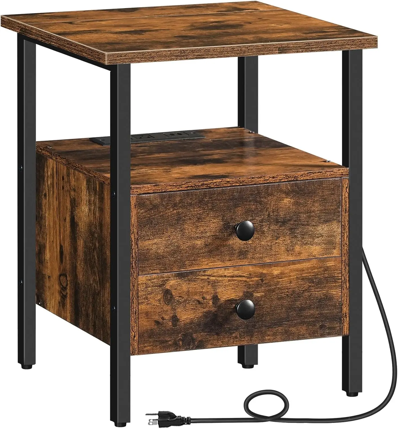 

Compact End Table with Charging Station, 2 Drawers, USB & Type-C Ports for Small Spaces, Rustic Brown