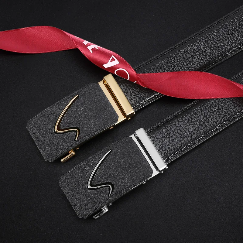 

Men's Business Style Belt Black True Leather Belt Men's Belt Men's Automatic Buckle Jeans High Quality Belt
