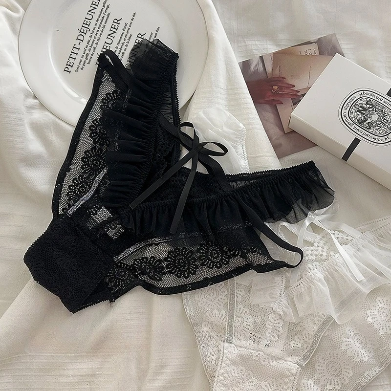 Women Sexy Lace Underwear For Girls Pure Desire Seductive Ruffle Edge Thin Traceless Women Triangle Panties Bow Fashion Briefs