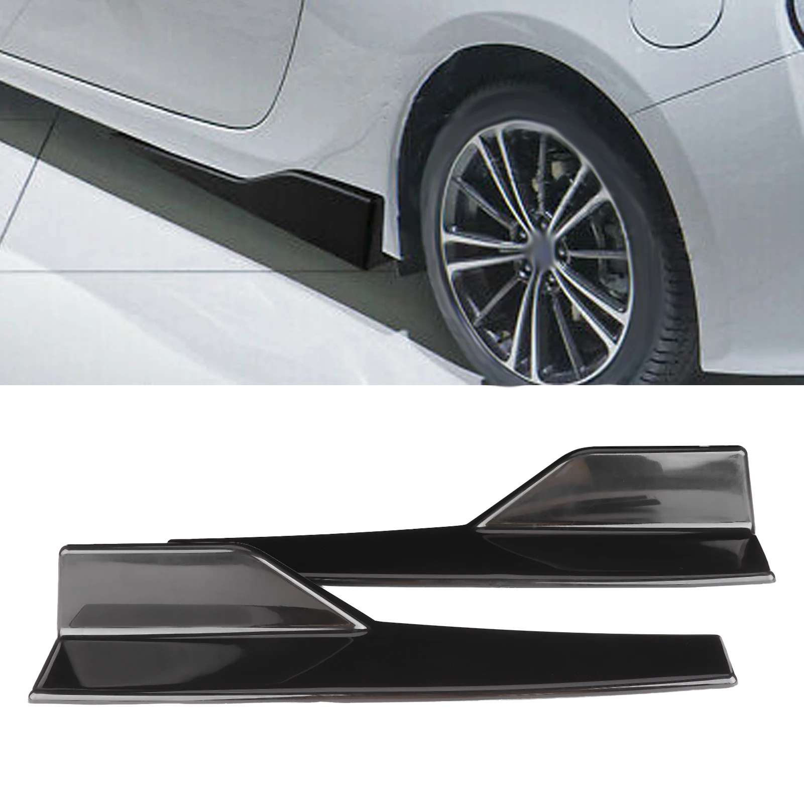 Pair Universal Side Skirt Rocker Splitter Side Winglet Wing Diffuser Car Body Kit Glossy Black 17.7x3.3in