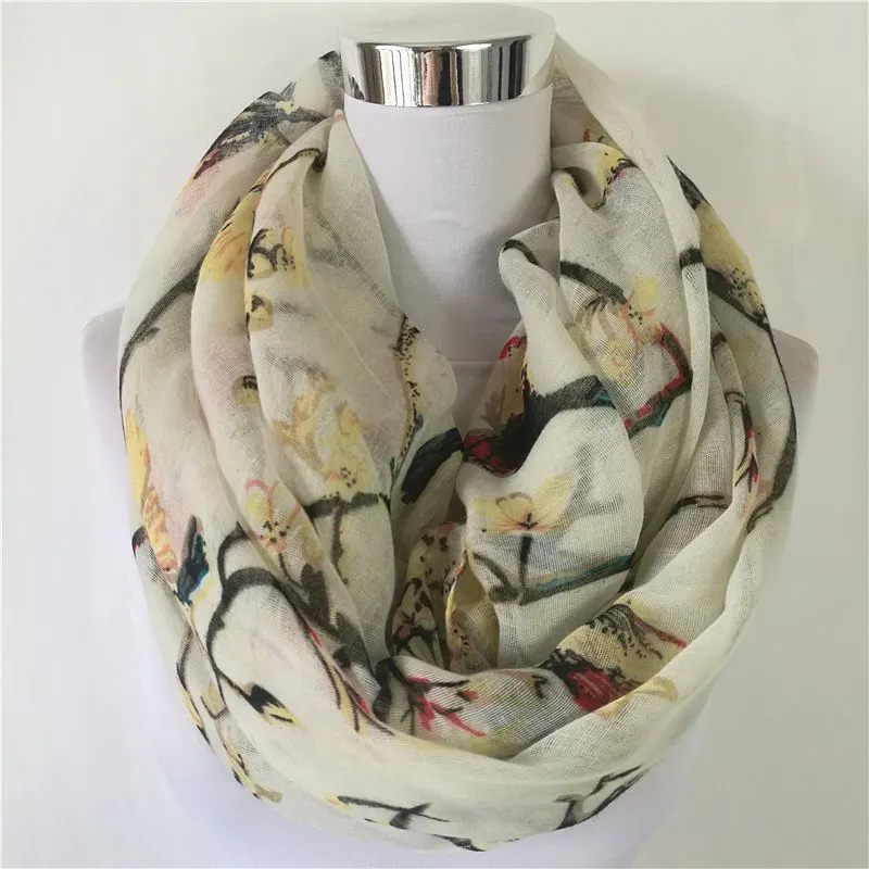 New Magpie Bird print Viscose Match Ipek Esarp loop Scarves Flower Infinity Scarf spring Wraps hot ring scarf for women