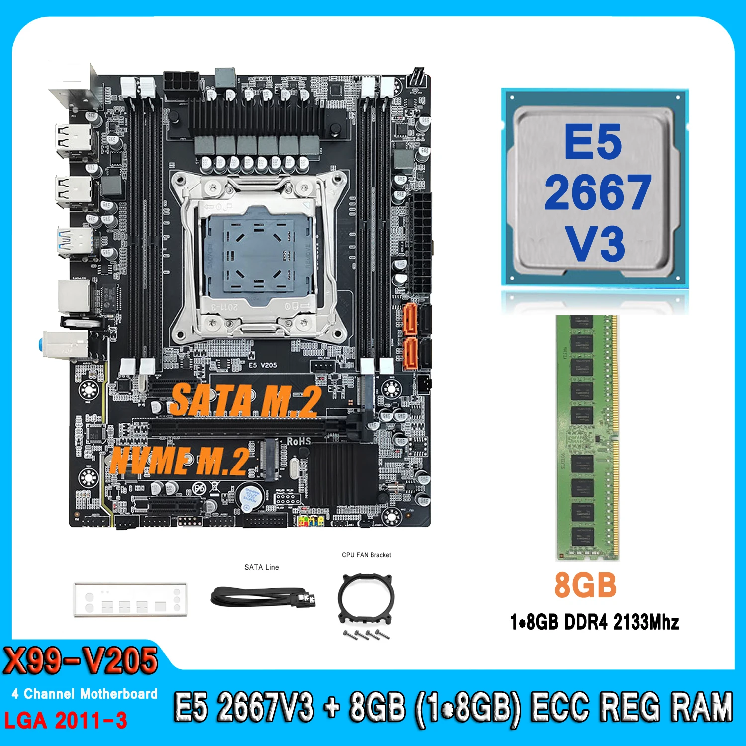 

X99 Motherboard Combo LGA 2011-3 Kit Xeon E5 2667 V3 With 8GB(1*8GB) DDR4 RAM Memory Four Channel E5 2667V3 Motherboard Set