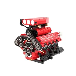 TOYAN FS-V800GCS V8 Engine Model - 1/10 Scale, High-Performance Water-Cooled, Dual Carburetor, Finished Version for RC Models