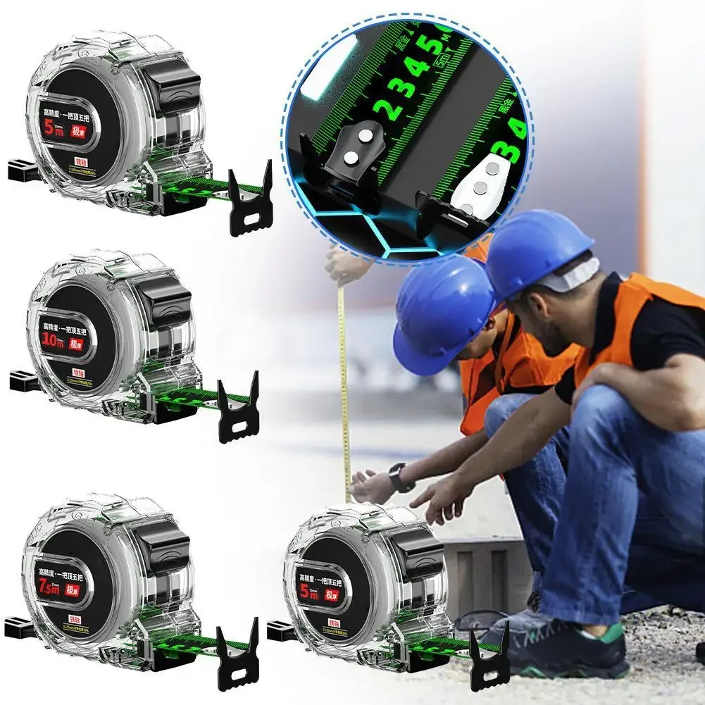 Transparent fluorescent tape measure 5 meters wear-resistant tape measure, thickened no reflection, high self-locking accuracy