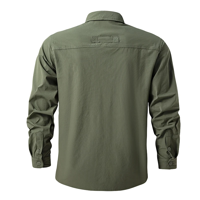 Camisa militar informal para hombre, Blusa de manga larga, color verde, a la moda, primavera y otoño, 2024