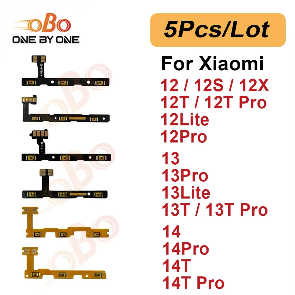 5Pcs Power Switch On Off Volume Side Button Key Flex Cable For Xiaomi Mi 12 13 Lite 12T 13T 14 14T Pro Power Flex Replacement