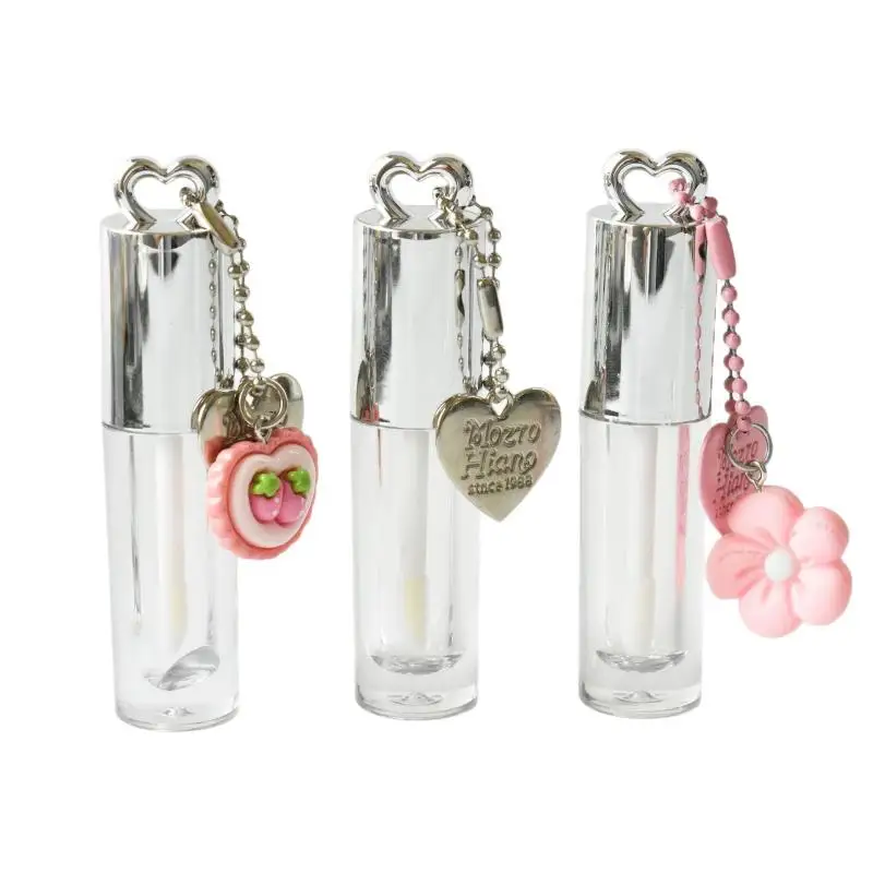1Pcs 2.5ML Empty Heart Shaped Lip Gloss Tube Silver Transparent Reusable Lip Balm Case for Travel Beauty Subpackage Use