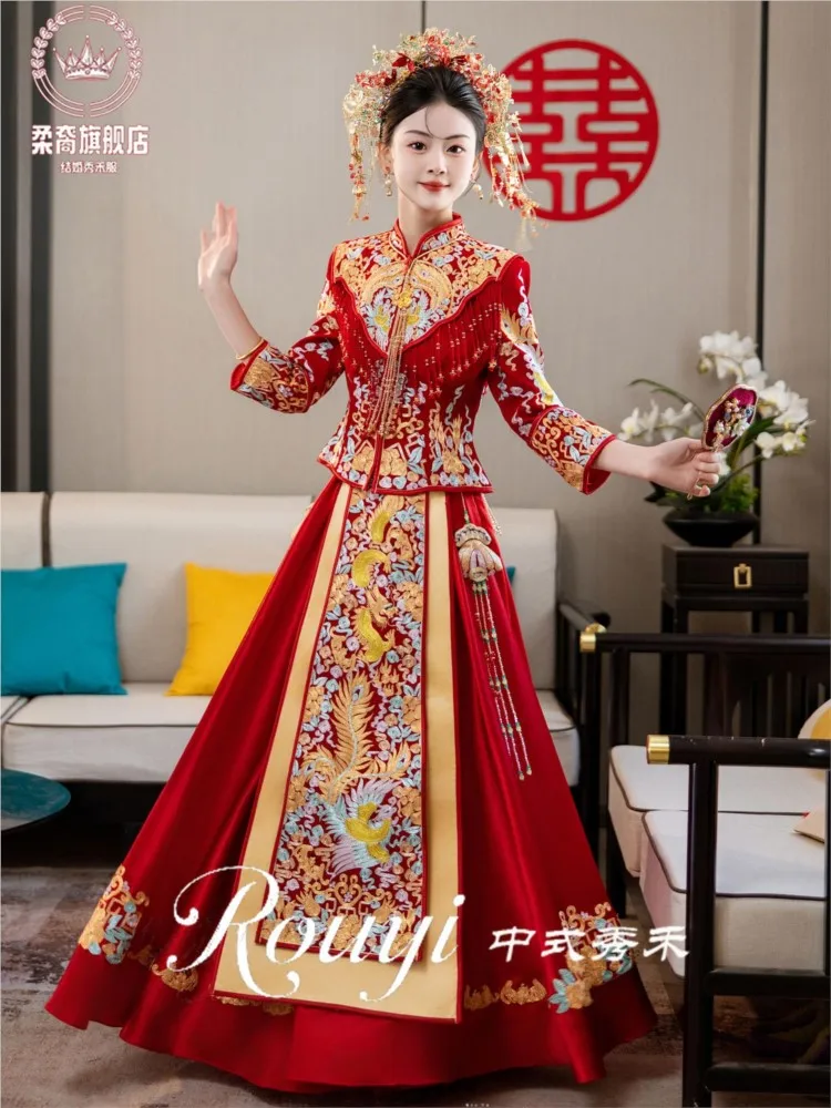 

New style of heavy industry wedding dress Chinese-style bride's ceremony toasting dragon and phoenix gown