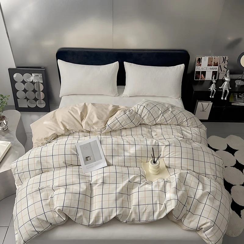 

2024 New 100% Cotton Simple Printed Striped Single Duvet Cover 160x210cm 200x230cm Bed Linens Nordic Pop Quilt Cover