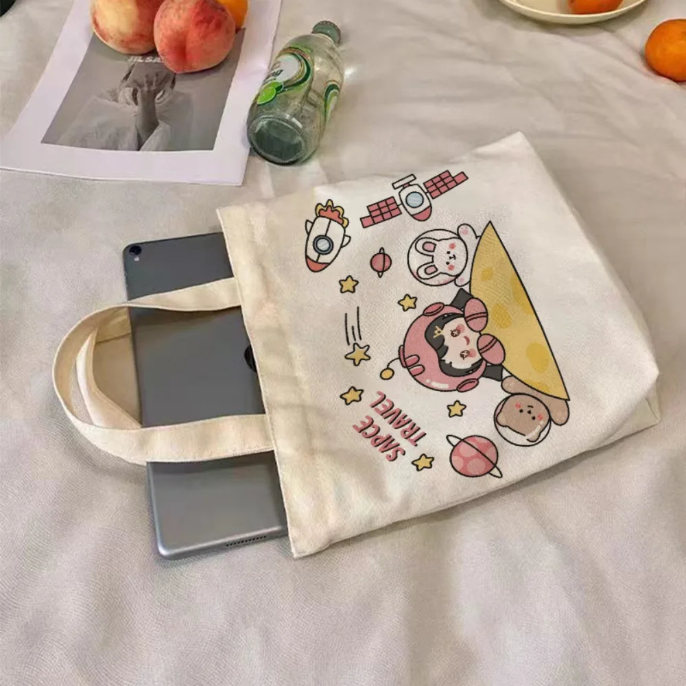 Bolso de mano de lona de dibujos animados para mujer, Mini bolsos de gran capacidad, bolsas de almacenamiento, lindo ASTRONAUTA