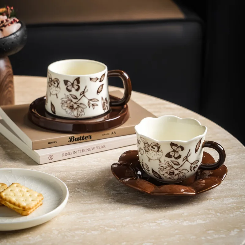 

YFY Coffee Cup and Saucer Ceramic Mug Home Office Vintage Cup Afternoon Tea Cup and Saucer Set