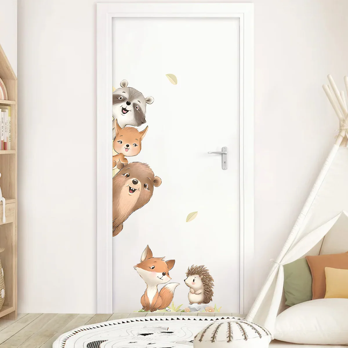 Cartoon cute tilting head small animal door stickers Self-adhesive wall stickers children's room kindergarten decoration sticker