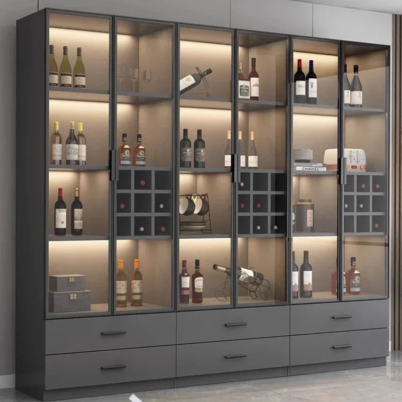ตู้โชว์ในห้องนั่งเล่น ตู้โชว์แบบมีประตูกระจก เฟอร์นิเจอร์ร้านอาหาร บาร์สำหรับเครื่องดื่ม ห้องเก็บไวน์ไม้