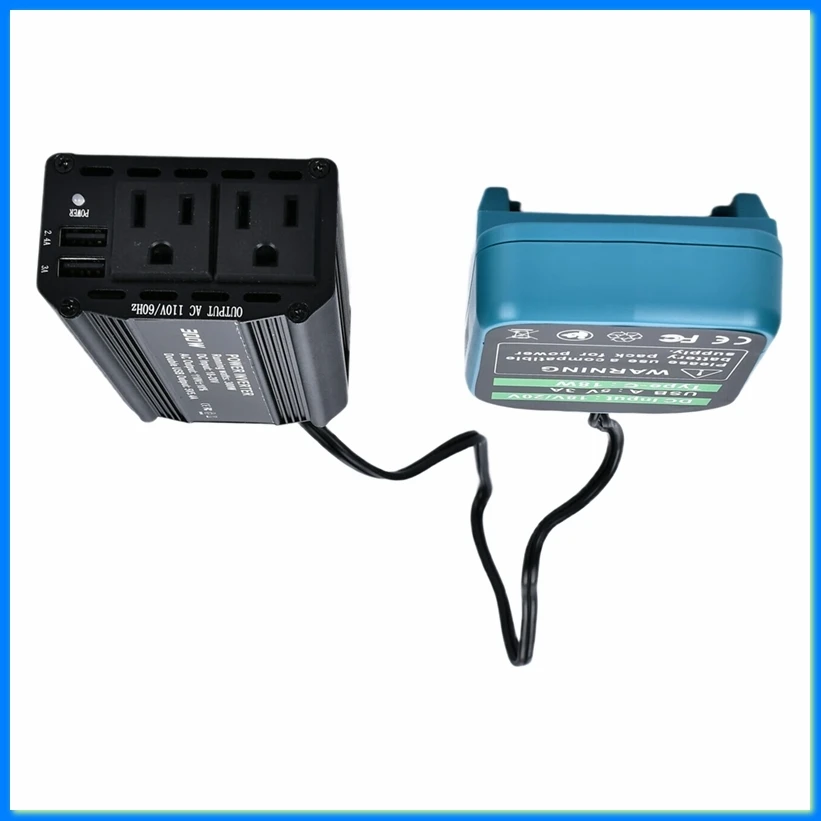 300W Power Inverter 18V to 110V for Battery Inverter DC Charger Adapter with 2 AC Outlet & 2 USB Ports for Car-DTB3