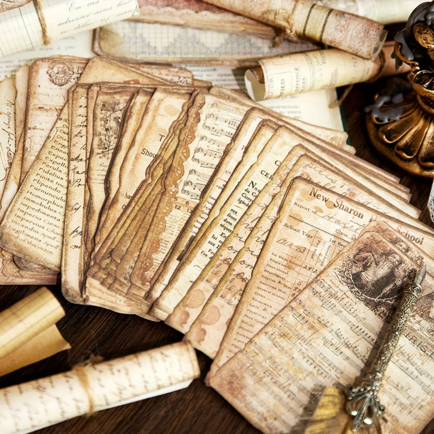 50 Sheets/Pack Vintage Handcrafted Mulberry Paper for Journaling and DIY Crafts with Vintage English Lettering Prints Random