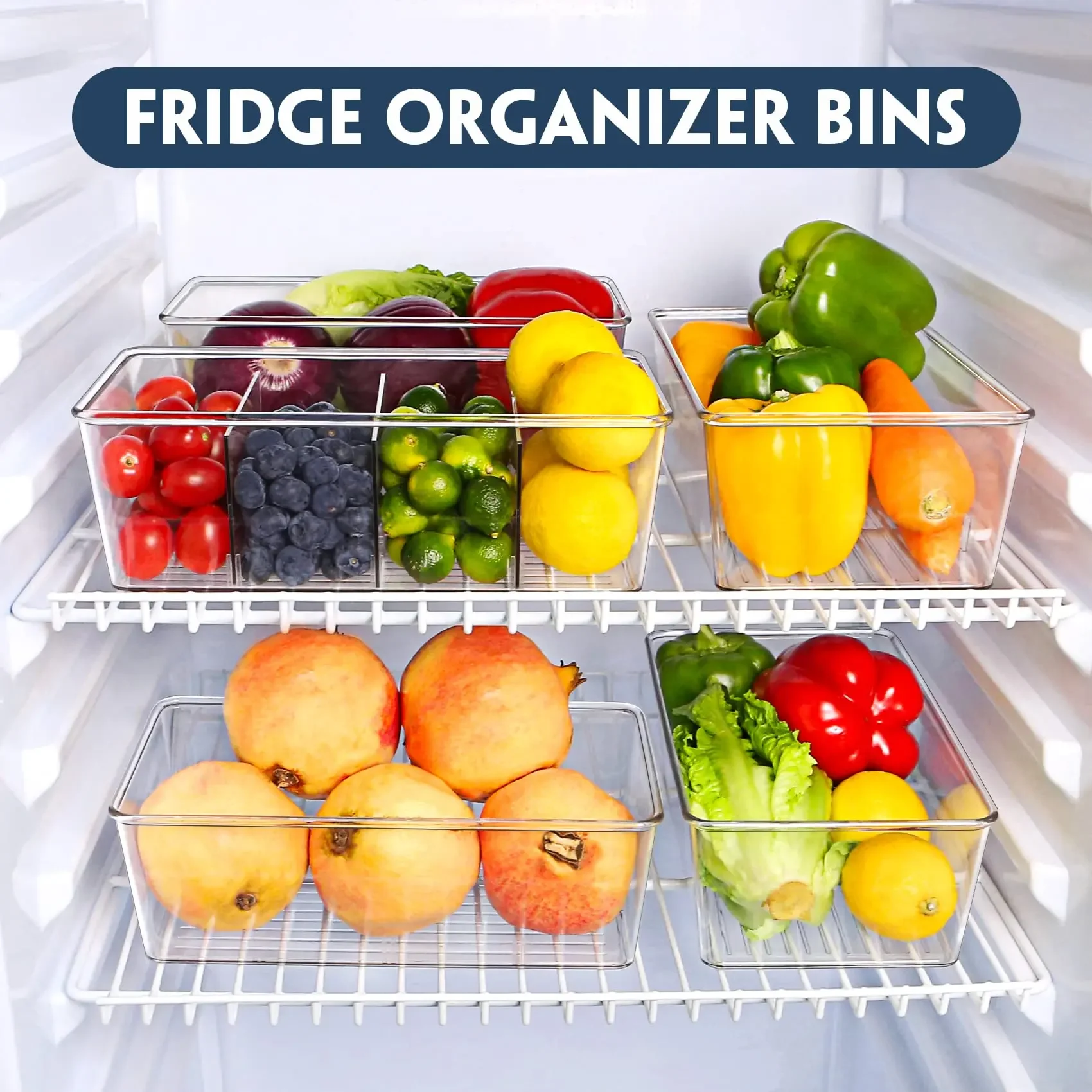 Pantry Organization Clear Storage Bins, Refrigerator Organizer, Fridge Cabinets, Holder with Dividers, Spice Pouches