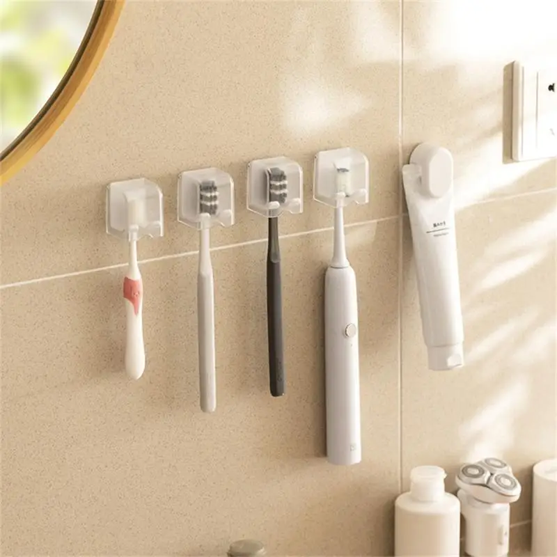 5PC Toothbrush Rack Wall-Mounted Holder Space Saving Toothbrush Stand Rack Organizer With Lid Self-adhesive Bathroom Accessories