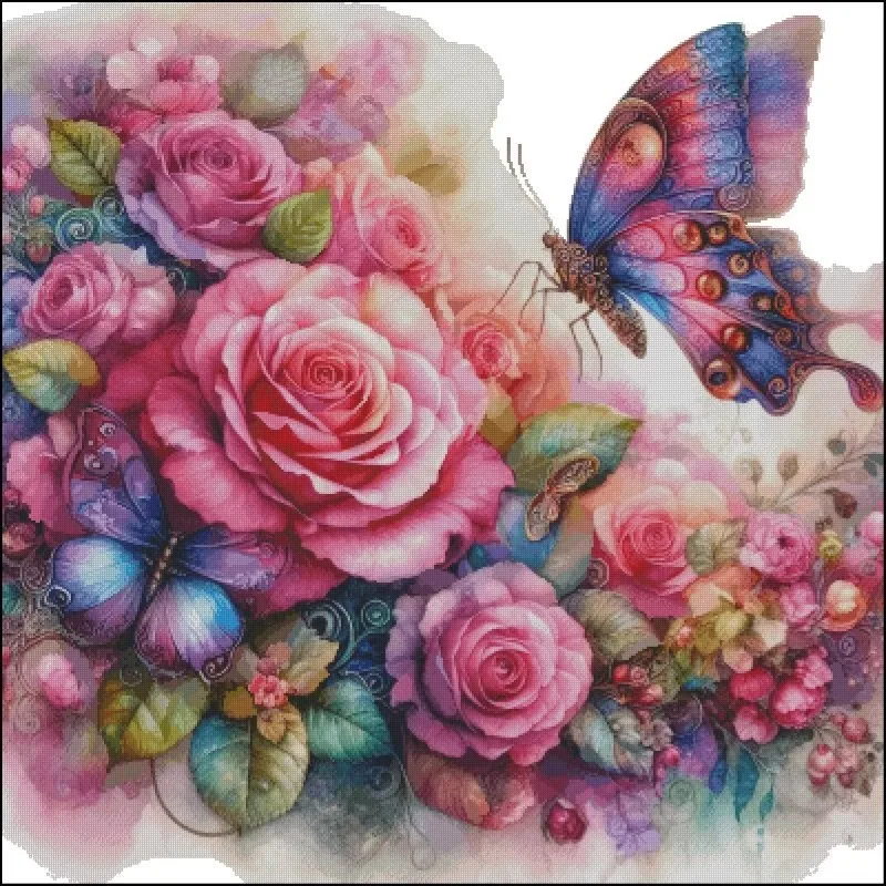 

Butterfly Flowers 14CT 16CT Printed On Canvas Cross Stitch DIY Set Chinese Pattern Kit Home Needlework Embroidery 192 Colors