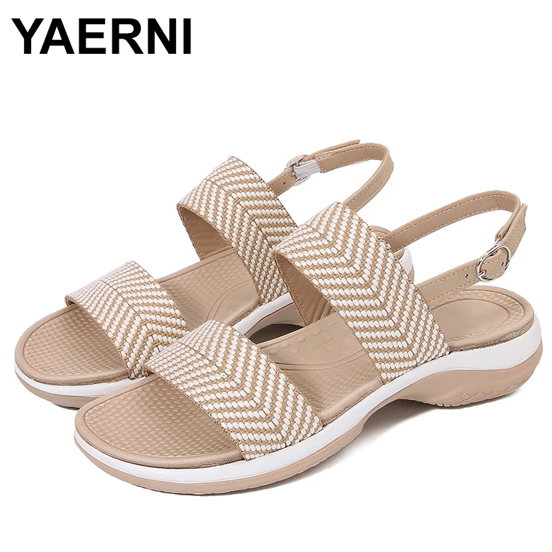 

Women's Knit Elastic Cloth Wedge Sandals Slip on Lightweight Walking Sandals Lady Plus Size Summer Shoes