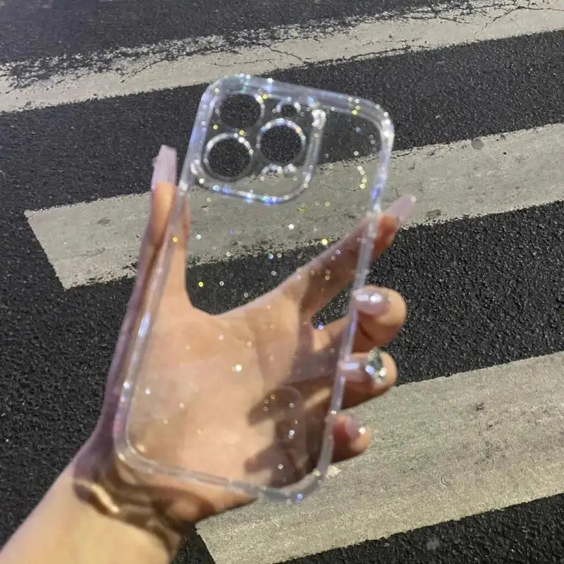 

Bling Glitter Clear Case For iPhone 15 14 12 13 11 Pro Max Mini X XR 7 8 Plus Lens Protection Shockproof Transparent Soft Cover