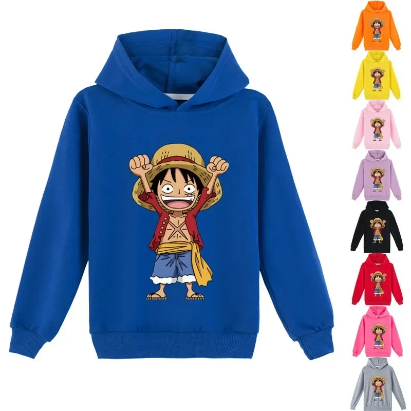 One Piece 2024 New Autumn and Winter Children Boys and Girls Fashionable Loose Print Sportswear Hoodies Sweatshirts