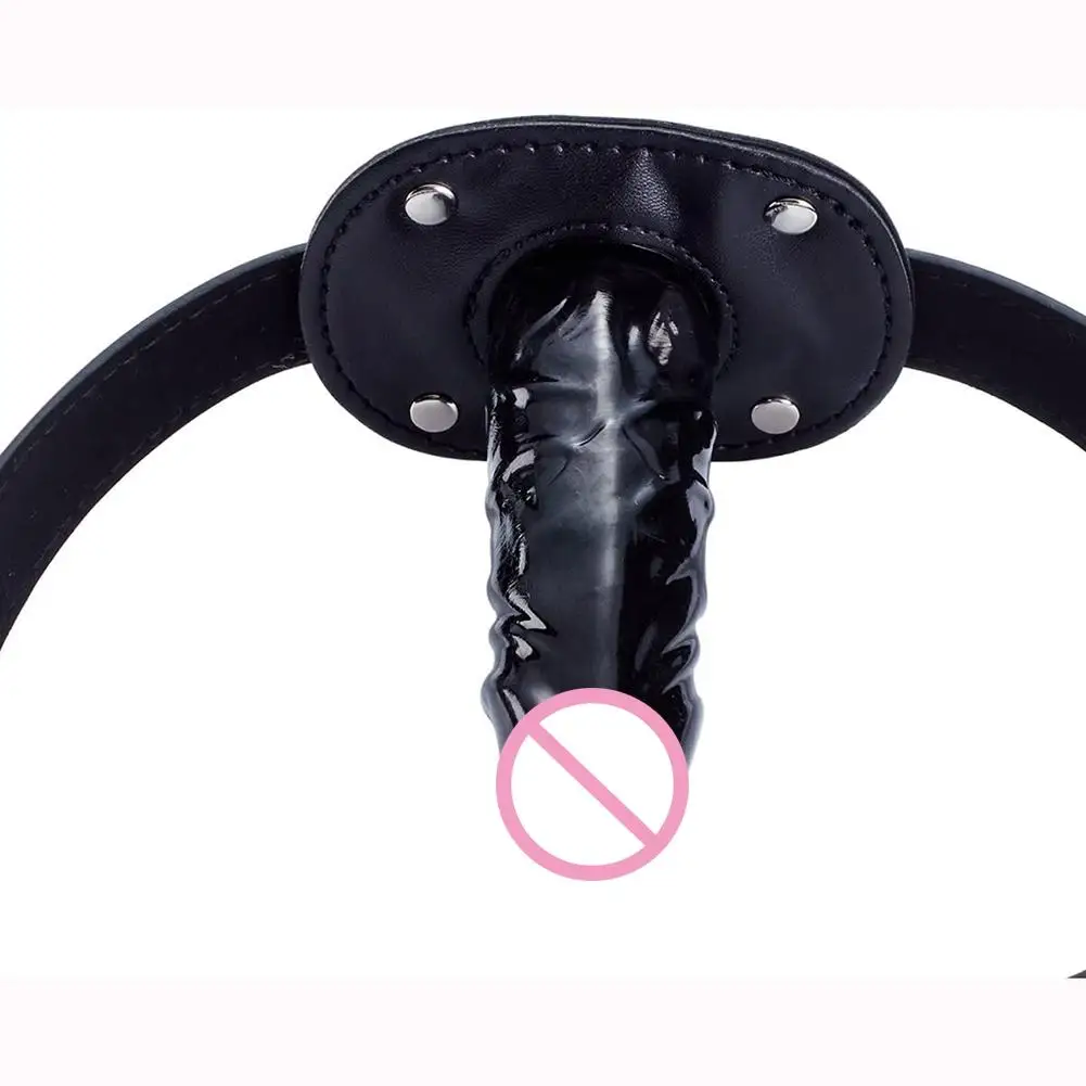 Lockable Dildo Penis Mouth Gag with Lock Bondage Leather Strap On BDSM Adult Sex Toy for Women