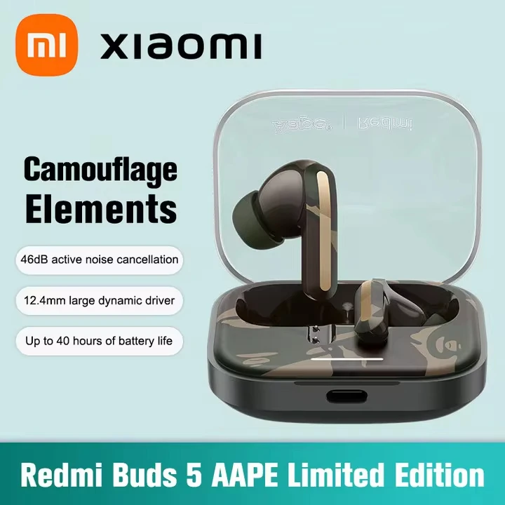 Original Xiaomi Redmi Buds 5 AAPE Trend Limited Edition Wireless Bluetooth Earphone Dual Microphone AI Wind Noise Reduction