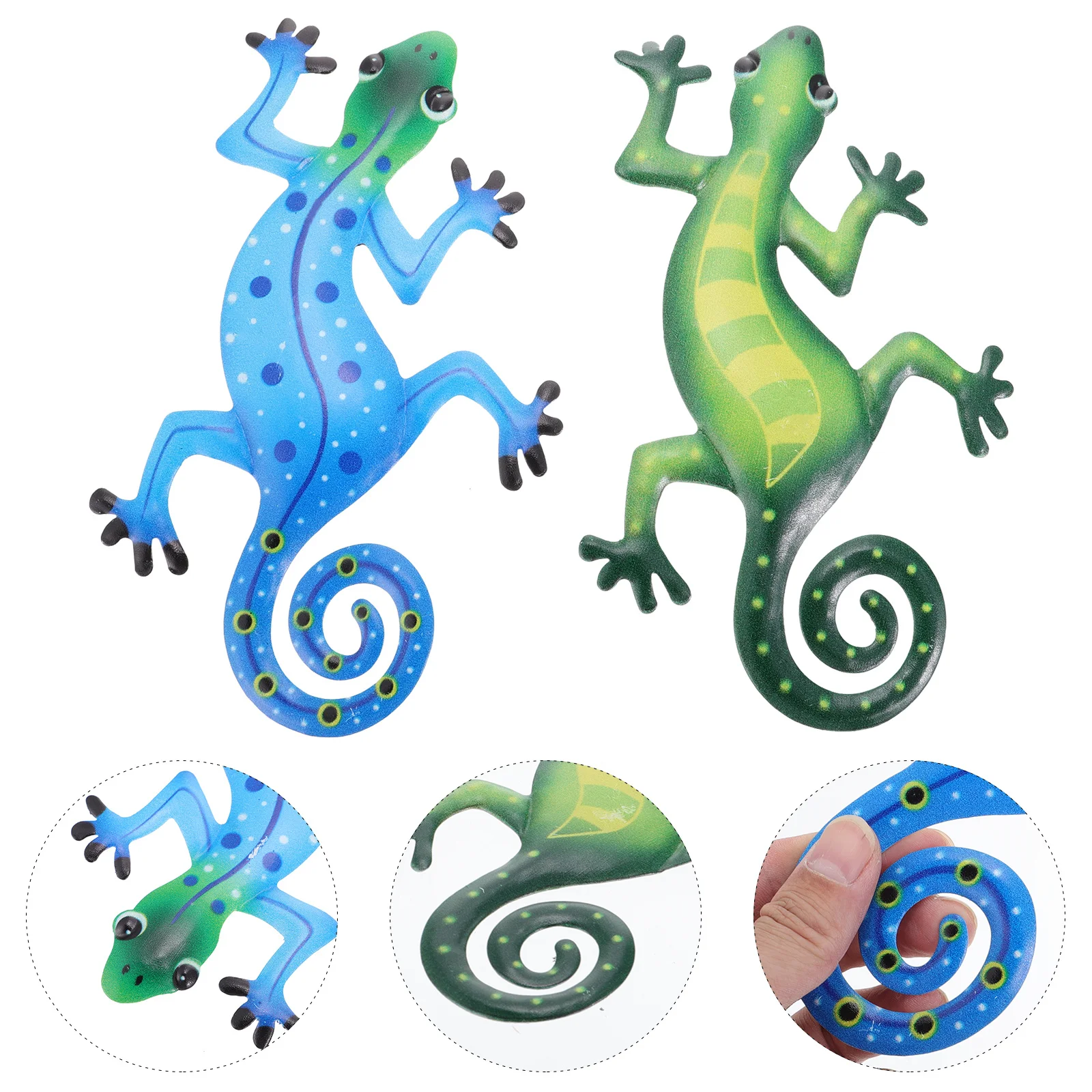 2Pcs Metal Gecko Hanging Decor Crafted Wall Art with Vibrant Paint Finish for Living Room Bedroom Window Garden Use
