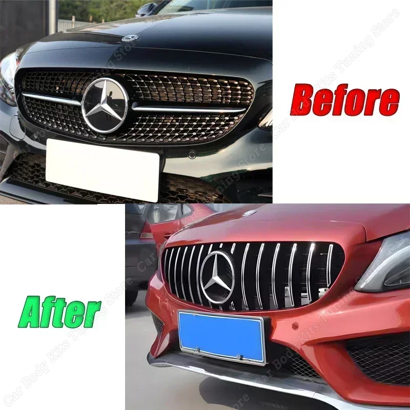 For Mercedes Benz C Class W205 C200 C250 C300 C350 2015-2018 Pre-facelift GT Style Car Inlet Mesh Front Grille Grill Accessories