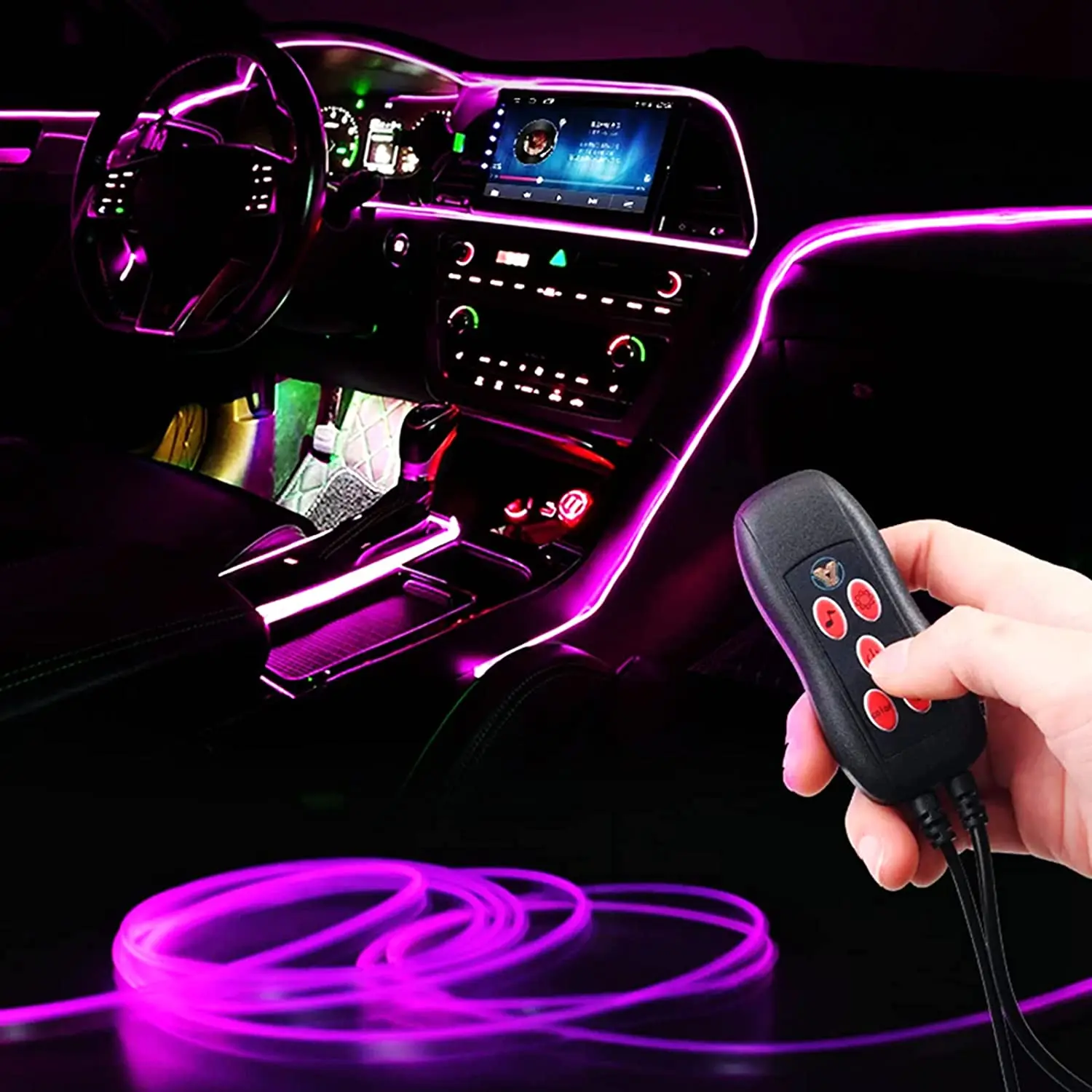 Interior Car Strip Lights,USB Music Sync Multicolor Multiple Modes LED Fiber Optic Light Ambient Neon Wire Lighting Kits for Sed