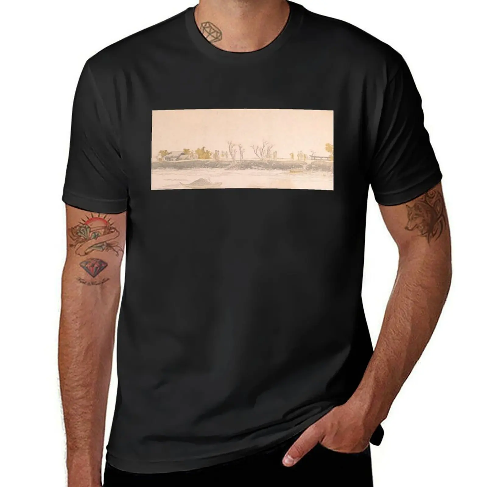 Figures Promenading on a Point of Land - Katsushika Hokusai - T-Shirt customizeds Blouse Men's t shirts