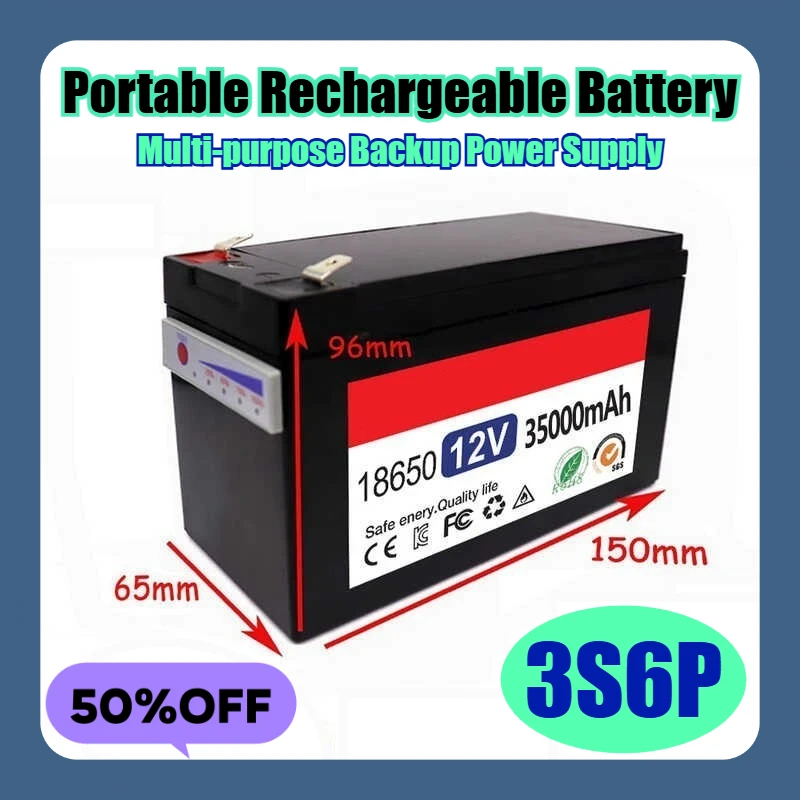 

3S6P 12V 35000mAh Portable Rechargeable Battery with USB Power Display Port,Multi-purpose Backup Power Supply