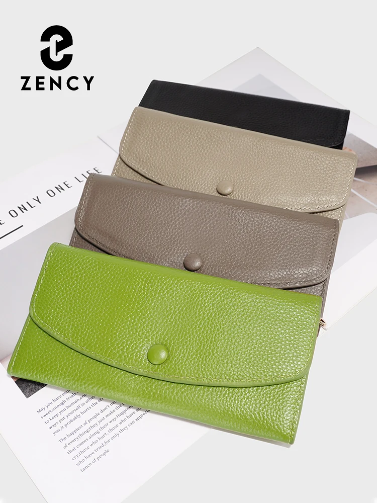 Zency Fashion Retro Bags Women Genuine Leather Clutch Bag High Capacity Quality Wallet Card Case Coin Long Zipper Purse