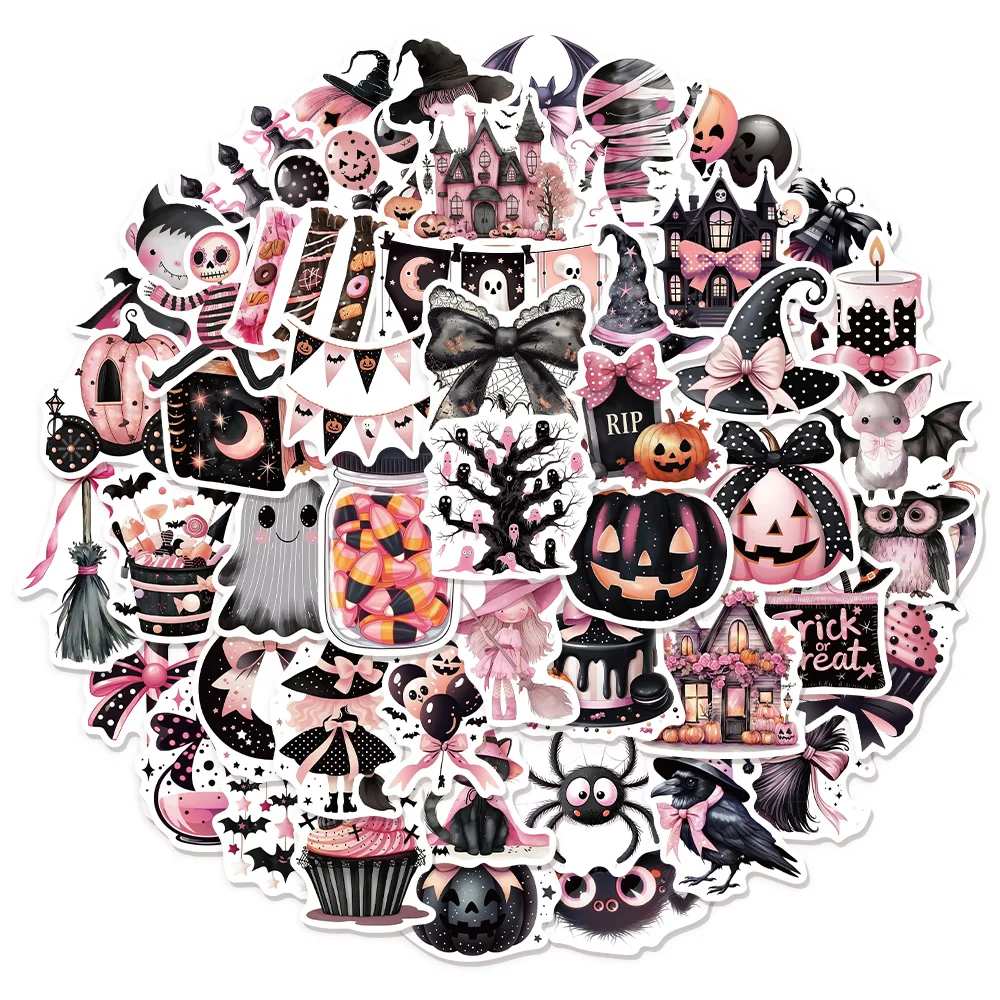 

50 шт. милые черные, розовые забавные наклейки с граффити на Хэллоуин, сделай сам, бирки ручной работы, рулон книги, ноутбук, планшет, игрушечные наклейки